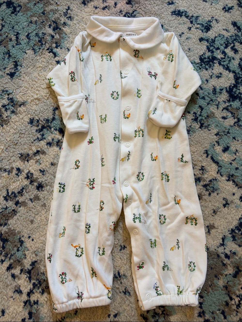 Hill House White Floral Alphabet Cotton One-Piece